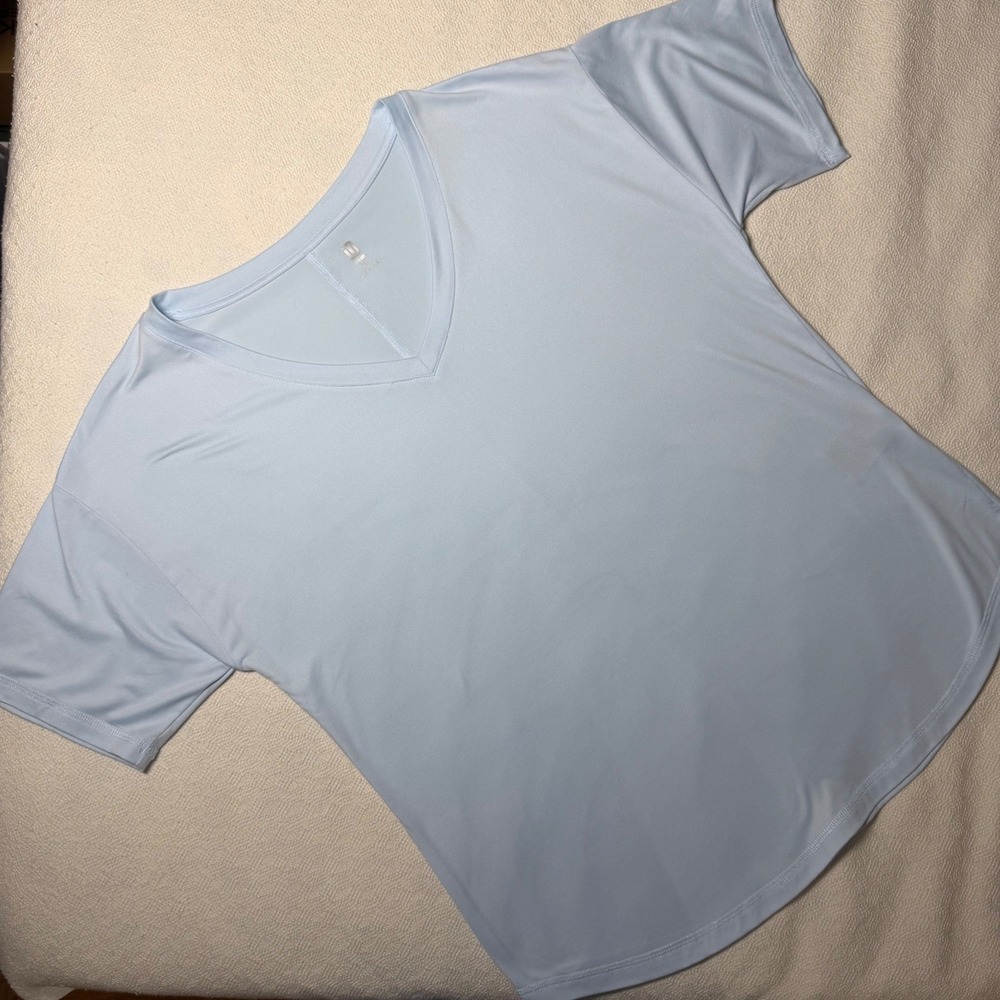 Ideology Womens V-Neck Active Tee Light Blue Short Sleeve Workout Top Size M
